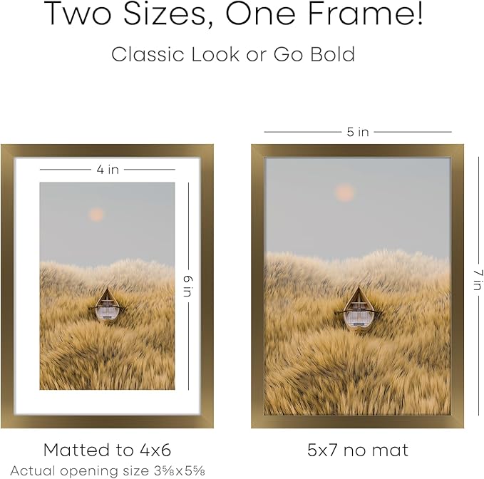 Homeforia 5x7 Picture Frame Bronze, High End Metal 5 x 7 Brass Frames with Mat 4 x 6 for Art, 5x7 Desk Frame Matted to 4x6 inch Photo, 5 by 7 Wall or Tabletop Frame, Tempered Glass, Wall Kit, Set of 3
