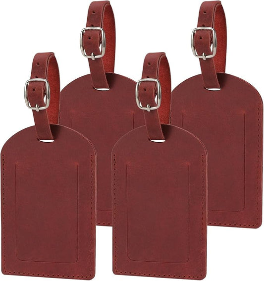 Ringsun Genuine Leather Luggage Tag for Suitcases ID Tags Bag Tags for Luggage (4 Pack, Red)