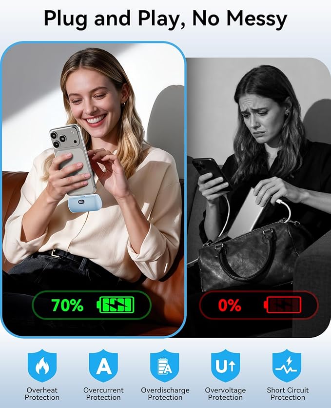 [2 Pack] Mini Portable Charger Usb C, 5000mAh Cell Phone Portable Power Bank, 22.5W Max Fast Charging Battery Pack for iPhone17/16/15/Android etc, Travel Essential, LCD Display, Light Green&Light Blue