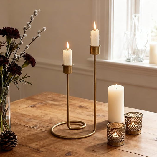 Modern Twisted Metal Candle Holder, Gold Taper Candlestick Centerpiece for Table Décor, Wedding, Holiday & Housewarming Gift