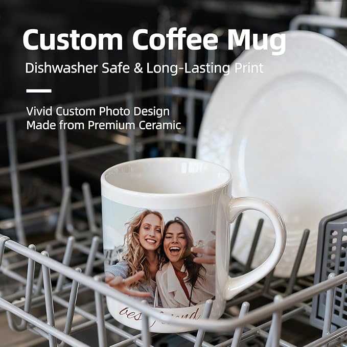Custom Coffee Mug, Customizable Coffee Cups with Pictures Personalized Ceramic Mug for Gifts Novelty Personalized Mugs for Friends (White)