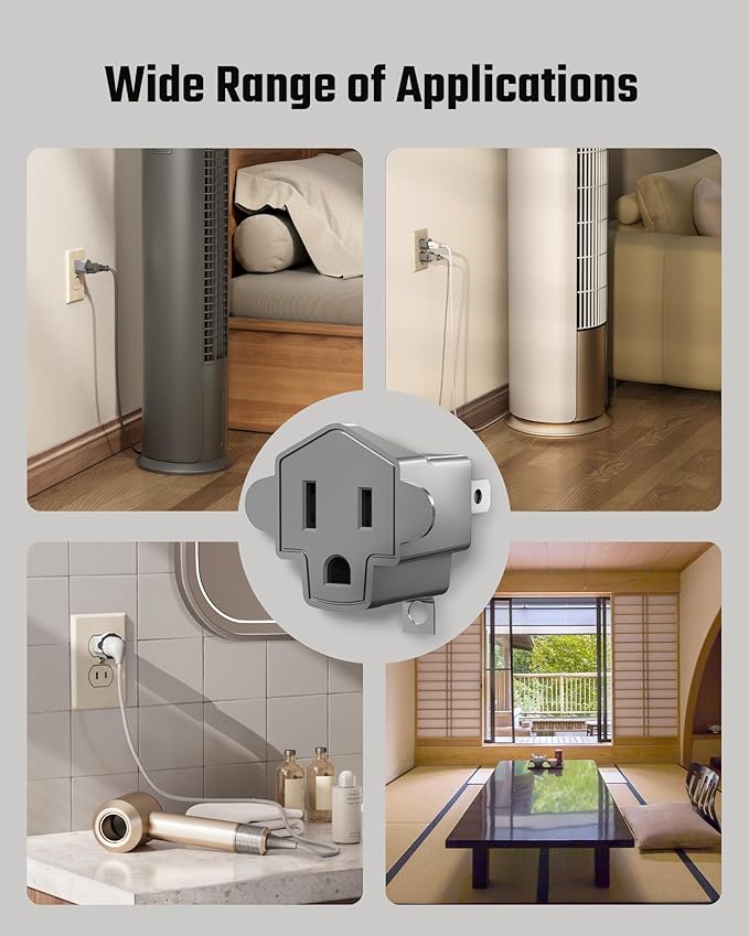 2 Prong to 3 Prong Outlet Adapter, ETL Listed 3-2 Prong Adapter, Fire-Retardant (392℉) PBT Material, Heavy Duty Wall Plug Adapter for Old Homes, Travel to Japan, and Industrial Use, Gray 4-Pack