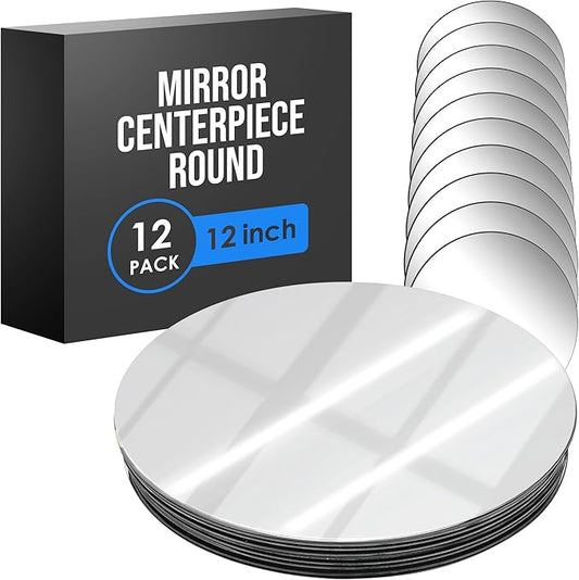 Houseables Mirror Centerpieces for Tables, Round Mirrors for Centerpieces, Mirrored Trays, Round Table Plate Tray, Circle, Glass Charger, Wedding, Center Piece, Small, Base, Candle, 12 Inch, 12 Pack