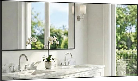60"x30" Black Bathroom Mirror for Double Vanity, Metal Framed Large Wall Mirror Over Sink, Full Length Body Mirror, Modern Farmhouse Decor, Flush Mount