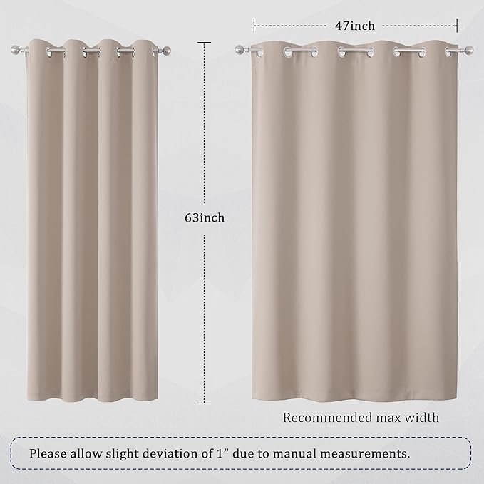 DUALIFE Light Brown Curtains for Living Room 2 Panels 63 Inches Long Solid Blackout Curtain Panels Thermal Insulated Grommet Top Room Darkening Curtains for Bedroom 52 x 63 Inch Length