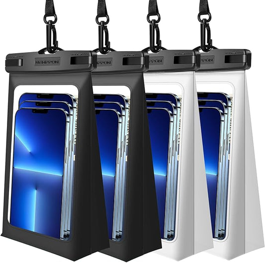 4 Pack Floating Waterproof Phone Pouch - Float Clear Cell Holder Protector with Lanyard - Universal Large Floatable Water Proof Dry Bag Case for iPhone 16 Pro Max Samsung Galaxy - Beach Swimming Pool