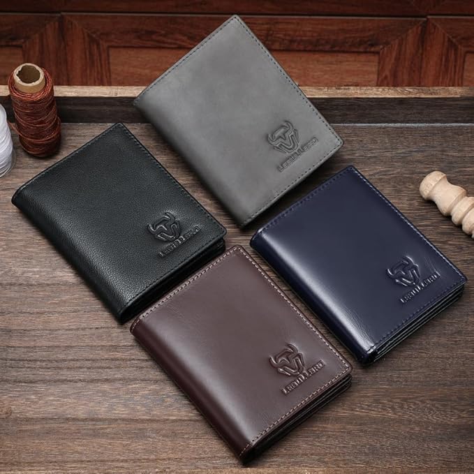 LEBULLBRO Genuine Leather Bifold Wallet RFID Blocking Wallet Large Capacity Purse Credit Card Holder for Men with 15 Card Slots (Grey)
