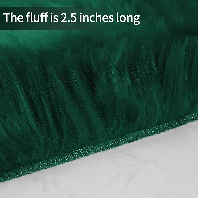 Green Faux Fur Sheepskin Area Rug for Living Room Bedroom, 4 x 6 Feet Ultra Soft Shaggy Fuzzy Furry Carpet Chair Throw Large Rugs for Kids, Girls, Nursery Room Decor Dorms