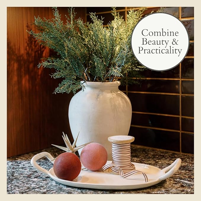 CG Hunter Terracotta Cream Vase with Handles, 10.6-in Vintage Decor Vase & Table Decor in Entryway, Livingroom or Dining Room, Display Fresh or Dried Flowers, or as a Standalone Decorative Accent
