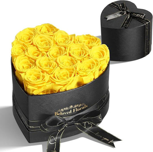 16 Preserved Flowers Rose Birthday Gifts for Women Her Mom Wife Girlfriend Grandma on Valentines Mothers Day Christmas Anniversary Romantic(Yellow)