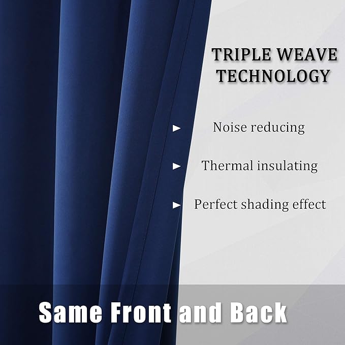 DUALIFE Navy Blue Blackout Curtains 45 Inch Length for Bedroom Thermal Insulated Blue Solid Window Drapes with Grommet Curtains Panels for Living Room Boys Kids Room 38x45 Inches Long