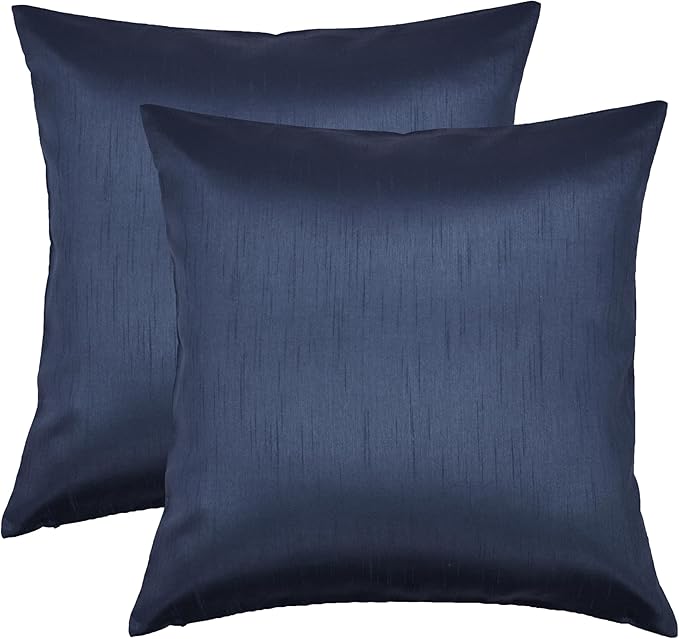 Aiking Home Collection 26x26 Inches Faux Silk Square European Shams, Zipper Closure, Navy (Set of 2)