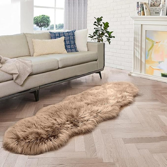 Beige Furry Washable Area Rugs for Bedroom Living Room 2X6 Faux Sheepskin Shaggy Fur Nursery Rug for Cute Room Decor Rug