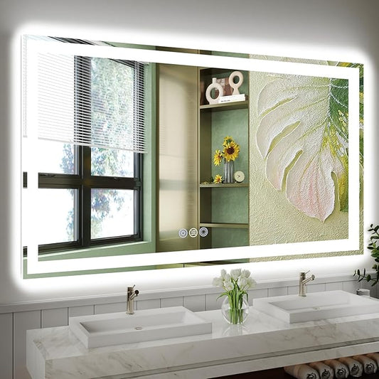 60"x 36" LED Bathroom Mirror with Lights, Front and Backlit Large LED Vanity Mirror, Controlled Separately Wall LED Smart Mirror with 3 Colors, Anti-Fog, Stepless Dimmable, Memory(ETL)