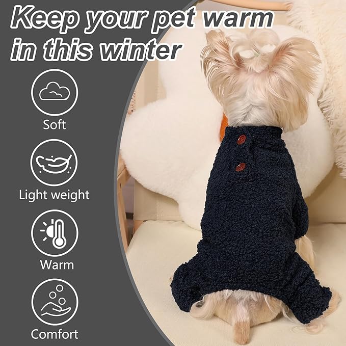 Dog Sweaters for Small Dogs Winter Dog Pajamas Sized Dogs Boy Girl Fleece Pet Clothes Puppy Outfit 4 Legs Jumpsuits for Chihuahua Yorkie Cat Apparel (Blue, X-Small)