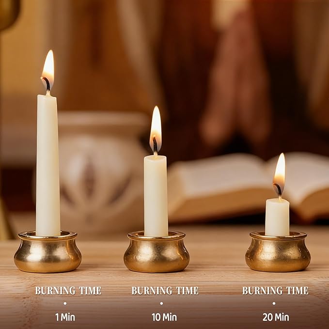 40Pcs 30 Minute Meditation Candles, White Mini Beeswax Taper Candles with Brass Candle Holders, Dripless Prayer Candles Gift for Yoga Relaxation (40, White)