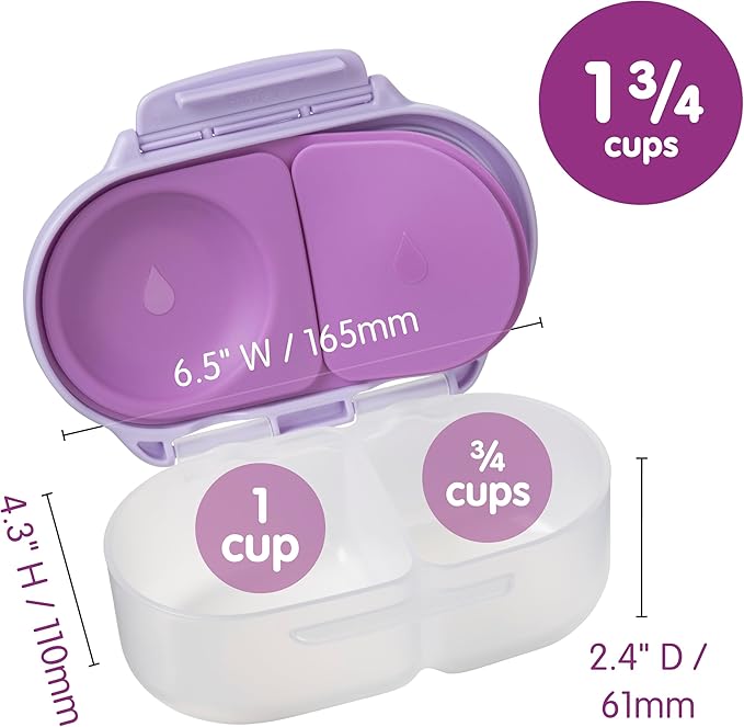 b.box Snack Box - Leakproof Mini Bento Box for Kids & Toddlers, 2 Compartment Snack Containers for Kids, Lunch Containers, Dishwasher Safe, BPA Free, PFAS Free, Ages 4m+, 1 3/4 Cup - Indigo Rose