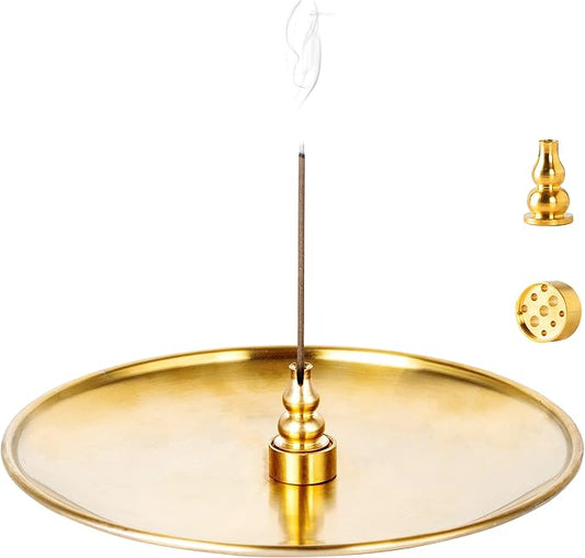 3 in 1 Incense Burner - 6.7 Inch Brass Incense Holder for Incense Sticks/Coil Incense/Incense Cones - Metal Gourd-Shaped Ash Catcher for Meditation Yoga Room Home Decor ZX11M