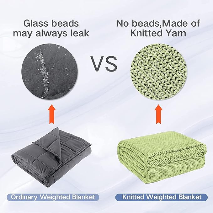Guohaoi Knitted Weighted Blanket for Adults (Light Green 60"x80" 25lbs) No Beads Cooling Throw Blanket for Hot Sleepers, Home Decor Breathable Chunky Knit Heavy Blanket Use on Queen/King Size Bed