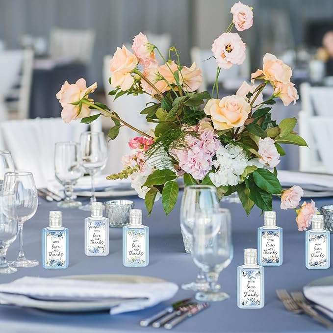 50 Pcs Blue Flower Mini Hand Sanitizer Bulk Thank You Gift Favors Small Hand Sanitizer for Guest 1fl oz Travel Size Hand Soap Gift for Wedding and Baby Shower Supplies