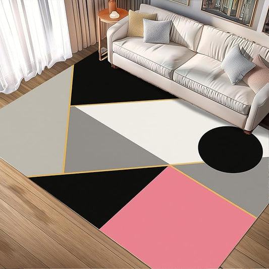 Abstract Geometry Rug - 8x10 Area Rugs, Modern Geometry Living Room Area Rugs, Minimalist Aesthetics Bedroom Rug, Washable & Non Slip Large Carpet Home Decor