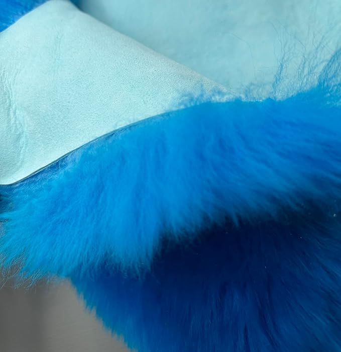 HUAHOO Premium Genuine Sheepskin Rug Real Australia Sheepskin Natural Lambskin Fur Area Rug Seat Covers for Kids Bedroom Sofa Chair Cover Pets Dogs Mat Double Pelt/2' x 3' Blue