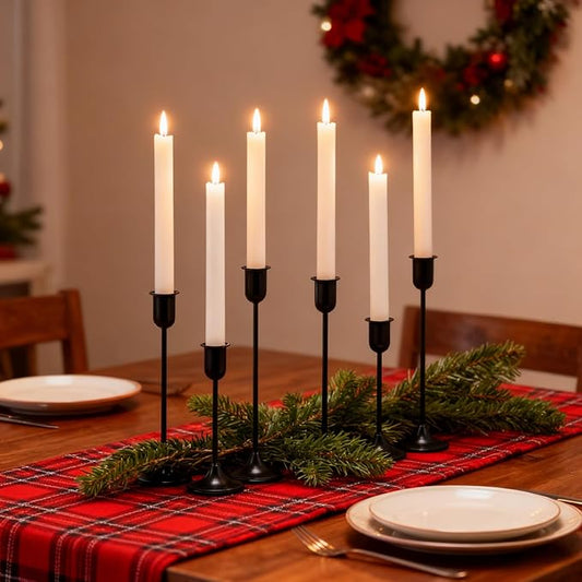 Black Taper Candle Holder 6 PCS Candlestick Holders, Vintage Candle Stick Holder, Modern Decorative Table Centerpiece, Cozy Atmosphere for Home Decor, Wedding, Candlelit Dinner Party