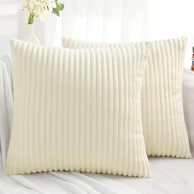 Simmore Decorative Spring Euro Sham Throw Pillow Covers 24x24 Set of 2, Soft Natural Plush Flannel Double-Sided Fluffy Couch Pillow Covers for Sofa Living Room, Beige