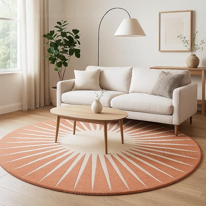 Modern Round Area Rug – Hand-Tufted with 100% NZ Wool, Thick & Soft Circular Carpet for Living Room, Bedroom & Dining Room Decor (Soft Pink, 10' Round)