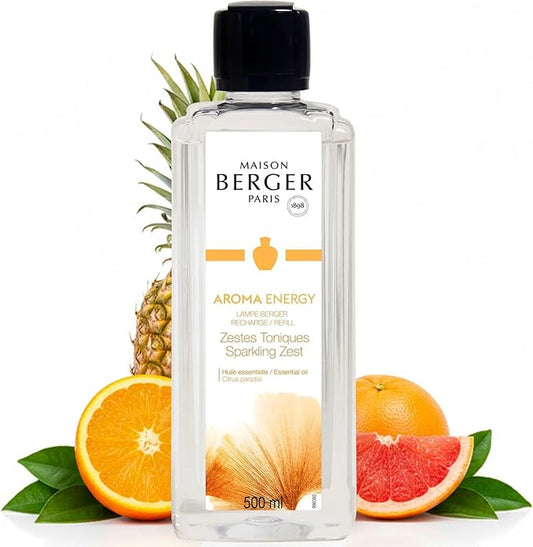MAISON BERGER Sparkling Zest Lampe Berger Refill, 500 ml (16.9 fl oz), Odor-Neutralizing Home Fragrance Oil Lamps, Lemon, Orange, Grapefruit, Rose, Pineapple, Musk, Made in France
