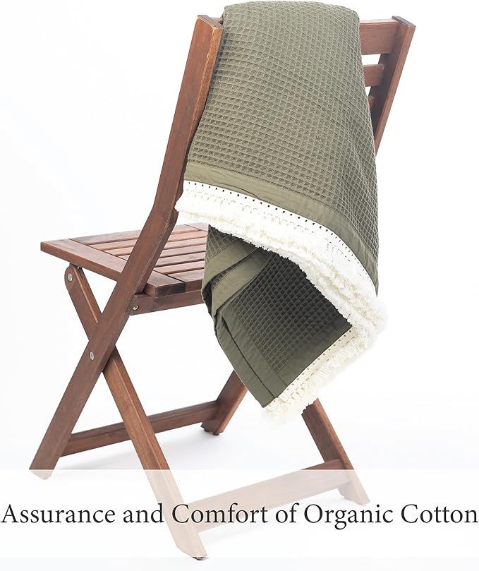 Salt Earth GOTS Certified 100% Organic Cotton Throw Blanket, 55"x60" Waffle Blankets & Throws for Bed, Throw Blanket for Couch, Cozy Christmas Blankets and Throws for Christmas Gifts (Ivy Green)