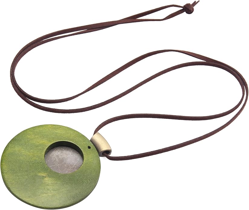 Leather Necklace for Women Boho Choker Necklace Long Cord Leather Pendant Bohemian Neckalce Vintage Alloy Pendant Leather Rope Necklace Wooden Necklaces for Women