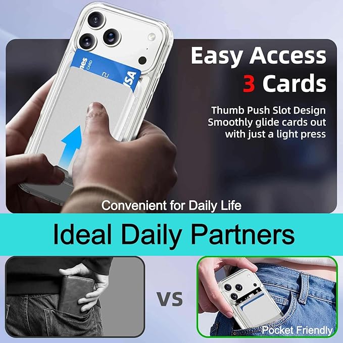 Ntwinro Magnetic for iPhone 17 Pro Clear Case (Compatible with MagSafe) with White Detachable Wallet & Card Holder for 3 Cards [RFID Blocking] Military Grade Protective Slim Phone Cover