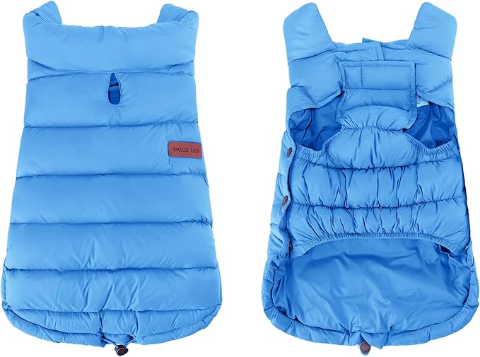 SPACE LION Dog Puffer Jacket, Down Winter Coat, Durable Outdoor Coat for Cold and Windy Conditions, Lightweight & Adjustable Fit Coats for Medium & Large Dogs,(Blue, Size16/XL)