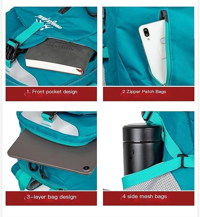 Hiking Backpack Daypack for Outdoor Travel, Lightweight Pack with Multiple Compartments, Unisex for Camping and Daily Use (Blue)