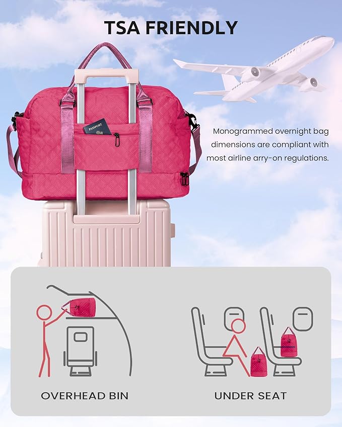 Vogewood Women Gift, Teen Gifts for Girls-Initial Travel Bag with Shoe Compartment, Personalized Weekender Bag, Monogram Overnight Bag for Women, Letter Travel Bag with Makeup Bag (Letter A)