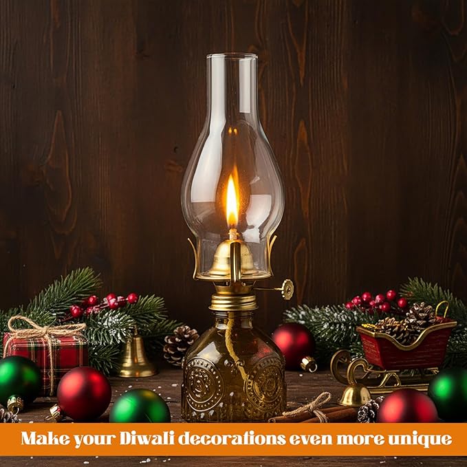 3 Pcs Yellow Chamber Oil Lamps for Indoor Use 10.6'' Vintage Kerosene Lamp Hurricane Oil Lantern Adjustable Fire Wick Decorative Lantern for Valentines Wedding Table Decor Emergency Lighting