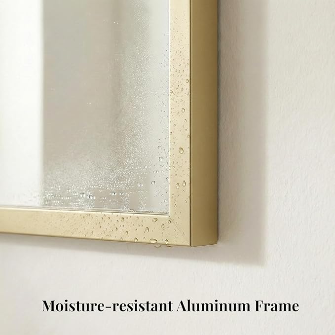 55"x30" Gold Bathroom Mirror, Metal Framed Vanity Mirror for Wall, Full Length Body Mirror for Bedroom & Closet, Modern Luxe Decor, Flush Mount
