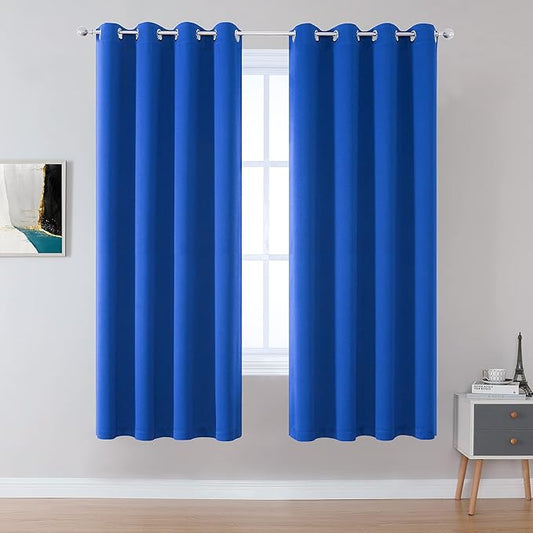 Blackout Curtain Panels/Drapes 72 Inch Length Solid Energy Efficient Room Darkening Bedroom Curtains Thermal Insulated Grommet Top 52 x 72 Inches Royal Blue