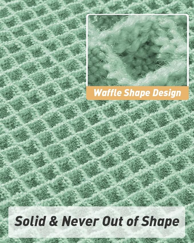 AMOAMI Upgraded Waffle Bath Mat, Super Absorbent Non Slip Bath Mats for Bathroom Floor, Machine Washable Bathroom Rugs with Tassels, Rubber Backed Bathroom Mats, Ultra Soft, 18" x 30", Sage