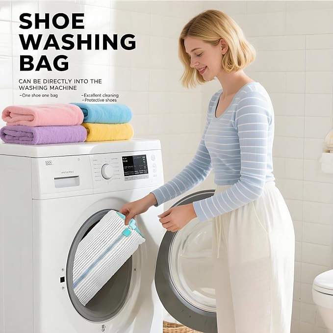 2-Pack Shoe Bag for Washing Machine, 15.4x7.5x7.5in Heavy Duty Laundry Shoe Bag with Reinforced Edges 360° Deep Clean Anti-Tear for Sneaker, Running Shoes, Bras, Delicates and Toys(Grey)