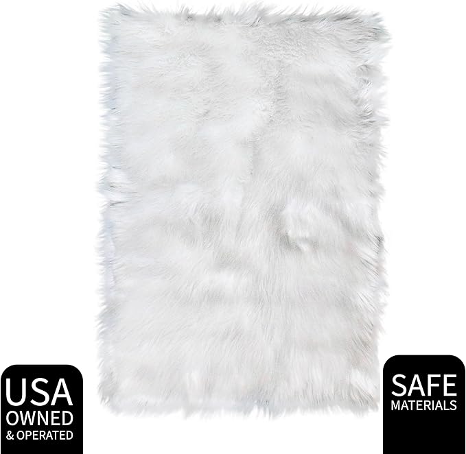 Super Area Rugs Ultra Soft & Fluffy Faux Sheepskin Rug, White 8 x 10 Feet Carpet for Bedroom Living Room