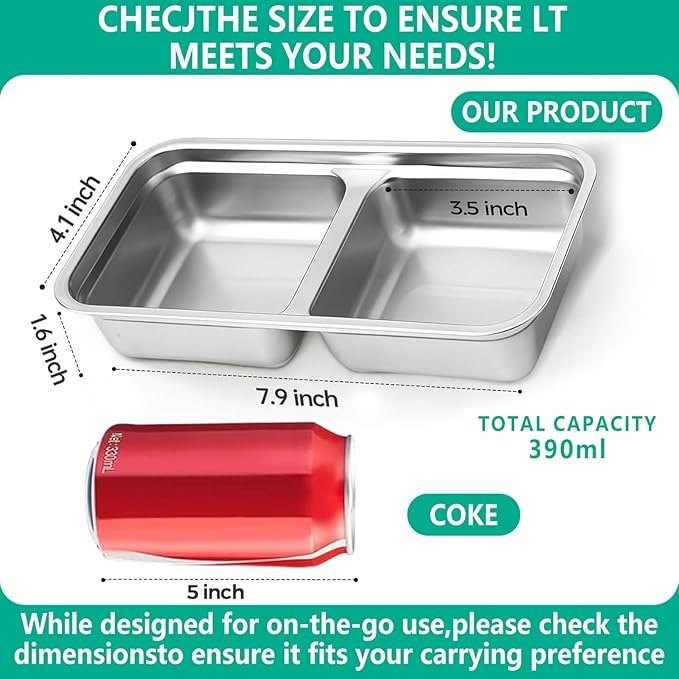 Dobyusf 4-Pack Stainless Steel Snack Containers with Silicone Lids - Dual-Compartment Breathable Food Storage, BPA-Free Reusable Container Set for Office, Travel, On-the-Go Lifestyle