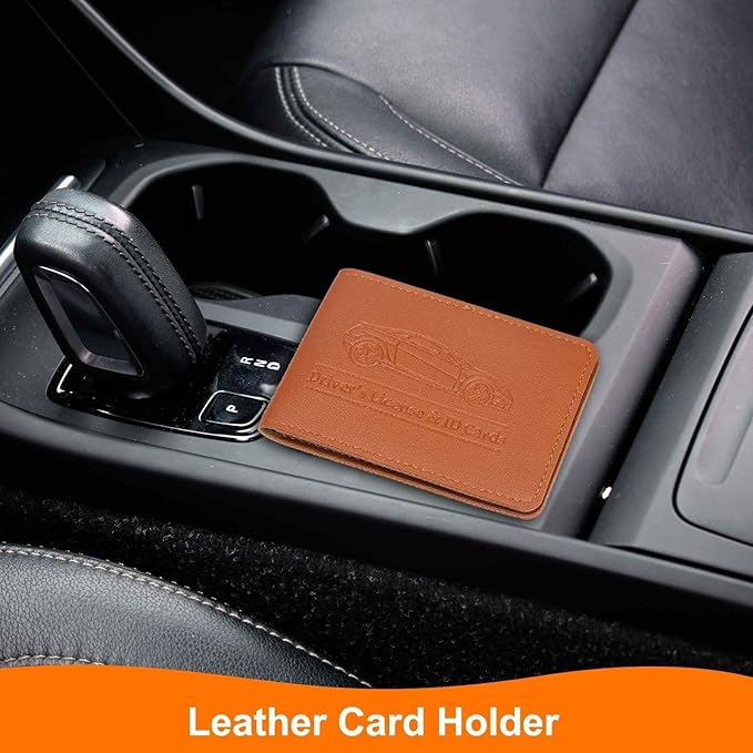HARFINGTON Car Registration and Insurance Holder PU Leather Vehicle Glove Box Organizer Storage Accessories Car ID Holder with 4 Pockets for License ID Card Bank Card Documents, Yellow