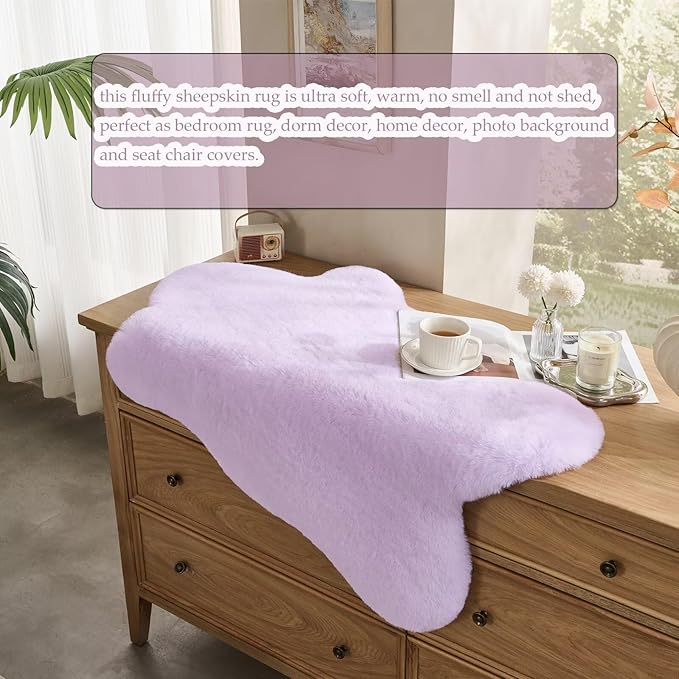 1700GSM Fuzzy Faux Sheepskin Fur Area Rug,Extra Soft Faux Fur Mat,Fluffy Shaggy Fur Rug for Bedroom Living Bedside Rug Room Decor-Lavender, 4 x6 ft