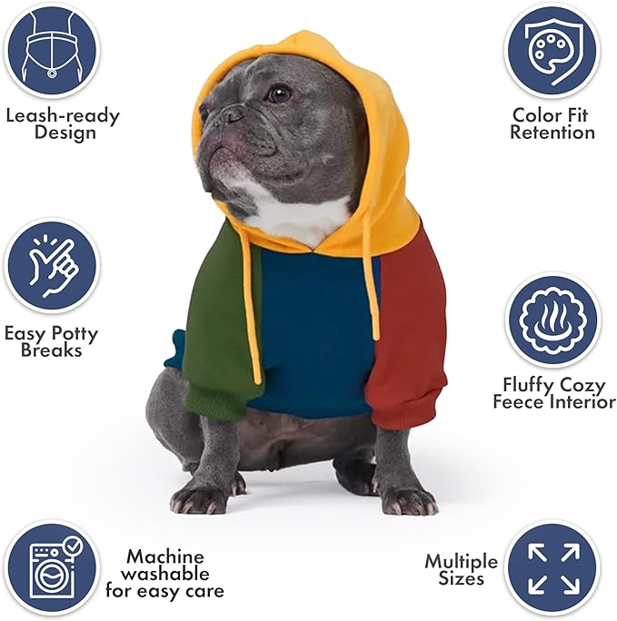 Spark Paws Dog Hoodie – Premium Dog Sweater for Small, Medium, and Large Dogs | Warm Outfits for French Bulldogs, Pitbull, Puppy, Winter Jacket Alternative - Primary Color Block - XL