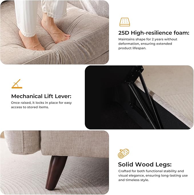 73'' Loveseat Sofa with Seats Storage, Modular Sectional Sofa with Movable Ottoman,Oversized Comfy Couches with Deep Seat,7.8'' Cushion,Couch for Living Room,Bedroom,Chenille,Khaki