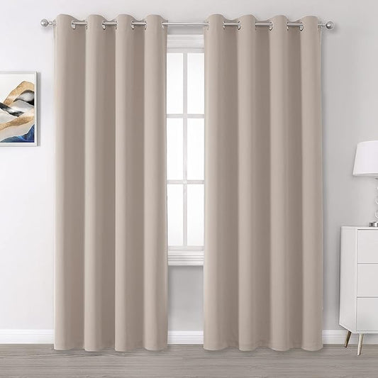 DUALIFE Room Darkening Bedroom Curtain Panels - 90 Inches Long 2 Panels Set Window Treatment Thermal Insulated, Privacy Draperies (52 inches Width, Warm Taupe, 1 Pair)