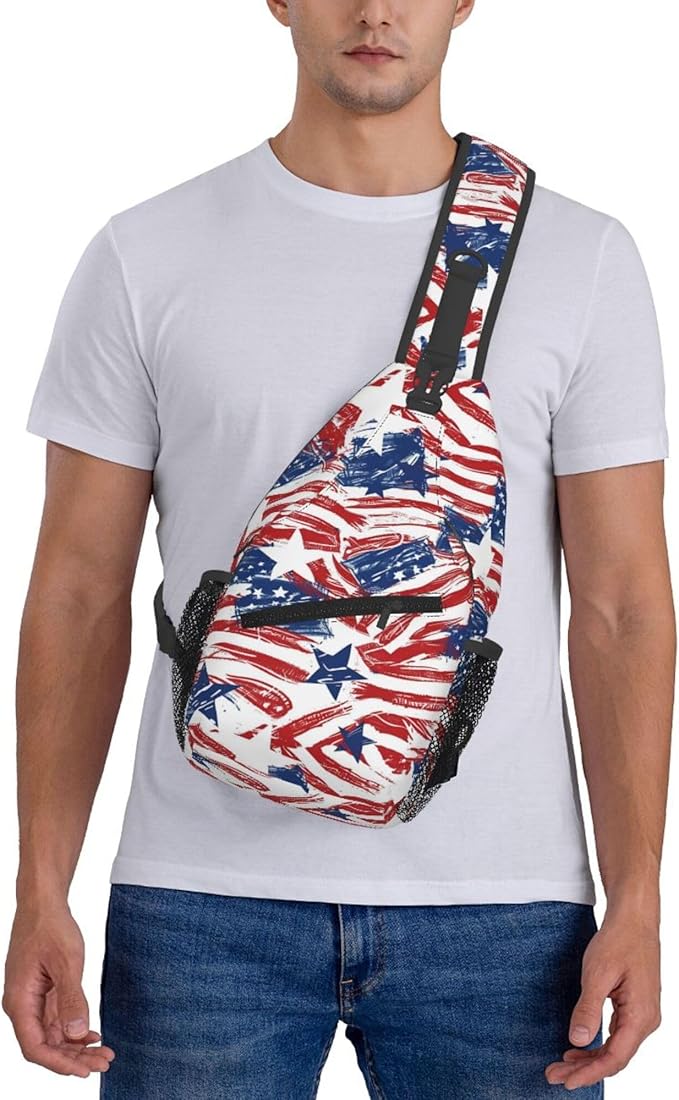 GJXFLSY American Flag Print Sling Backpack Crossbody Bag Casual Chest Bags Travel Hiking Daypack Shoulder Bag for Women Men