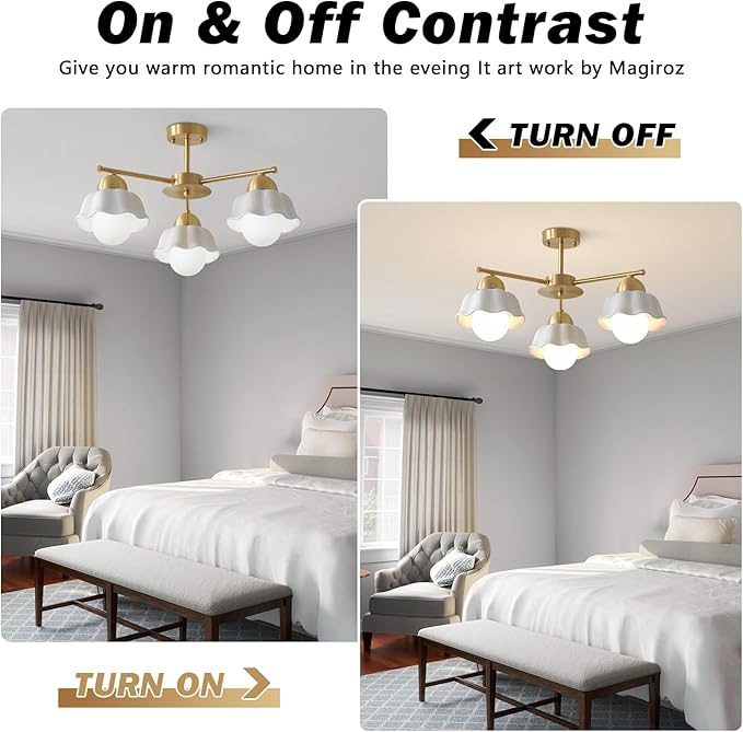 Mid Century Modern Brass Semi Flush Mount Ceiling Light 3 Lights Milk Opal Glass Ceiling Light Fixture Gold Sputnik Chandelier Light Fixture Vintage Hanging Ceiling Lights for Foyer MCL08-3 GD